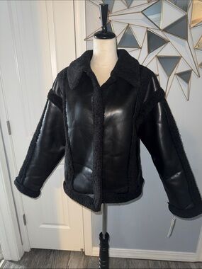 Kenneth Cole Black Faux Shearling Bomber Jacket